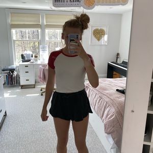 Brandy Melville Red and White Baseball Tee